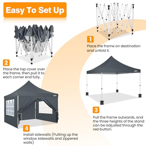 Image of COBIZI 10x10 Pop up Canopy Tent for Parties, Easy Setup, 4 Walls,4 Sandbags