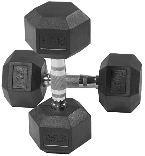 Signature Fitness Rubber Encased Hex Dumbbell, 25Lb Pair #TOP2