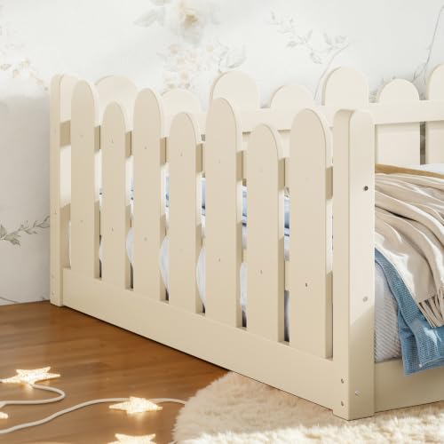 Image of Bellemave Full Size Kids Montessori Floor Bed,Floor Bed Frame with Rounded Safety Guardrail,Solid Wood Montessori Bed for Girls Boys,Beige