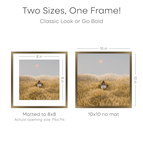Image of Homeforia 10x10 Bronze Picture Frame, High-End Metal, 8x8 Mat, Glass | High End Aluminum, Tempered Glass, Acid-Free 8x8 Removable Mat, 10x10 in Edge-to-Edge Display 10x10, Wall Kit, Set Of 3
