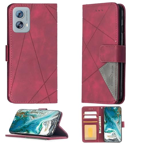Aroepurt Coque Compatible pour Motorola Moto G 5G 2024 Coque Étui Housse Case Support [avec Trempé 9H Protection D'écran] BF05 Red