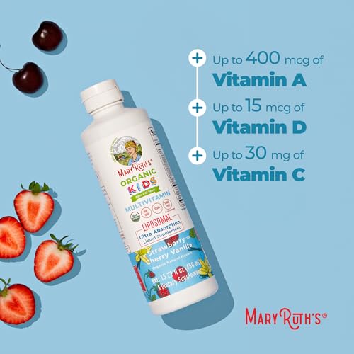 Image of MARYRUTH'S Organic Kids Multivitamin Liposomal | Sugar Free Multivitamin for Kids | Immune Support | Bone Health | Cognitive Health | Overall Wellness | USDA Organic | Vegan | Non-GMO | 15.22 oz