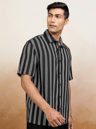 Image of Locomotive Men's Oversized Shirts | Striped | Half Sleeves | Cutaway Collar | Casual Shirts | Stylish Shirt