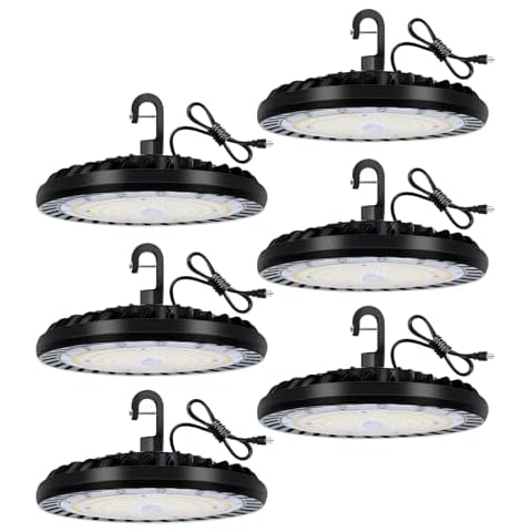 hykolity 6 Pack LED High Bay Light 200W, 5000K UFO LED High Bay Light Fixture with US Plug [600W MH/HPS Equiv.] 100-277V, 26,000lm,IP65 Commercial Warehouse Area Light for Wet Location Cover