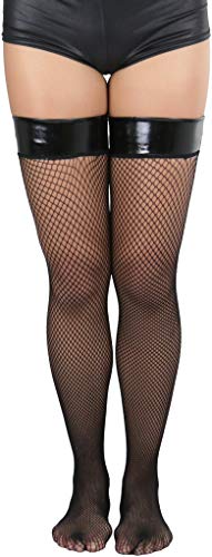 Image of ToBeInStyle Women's Sexy Nylon Versatile Fine Fishnet Thigh High Stockings w /Opaque Band