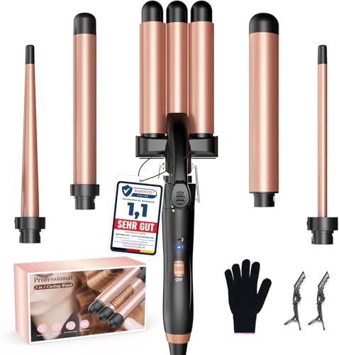 BESTOPE MIX Ferro Arricciacapelli 5 in 1- Set Ferro Arricciacapelli Rivestimento in Ceramica, Piastra Onde per Capelli 2 Température, Piastra per Onde con Ferri di Diverso Diametro, Calore Delicato