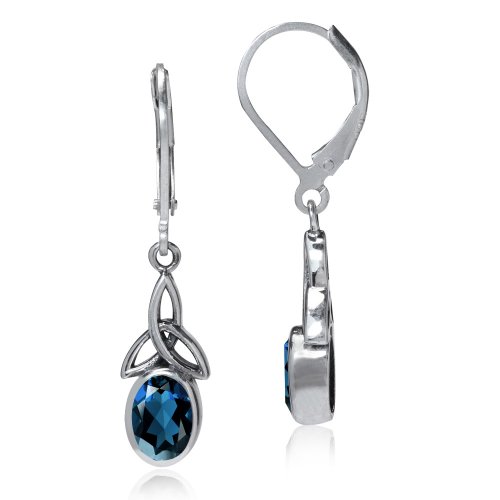 Silvershake 1.86ct. Genuine London Blue Topaz 925 Sterling Silver Triquetra Celtic Knot Leverback Earrings