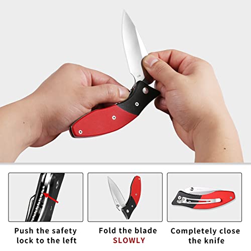Folding Pocket Knife 3" 8Cr13Mov Blade, Black And Red G10 Handle, Safety Liner Lock, Belt Clip, Perfect For Camping, Hunting, And Everyday Carry, Your Outdoor Gear #TOP6