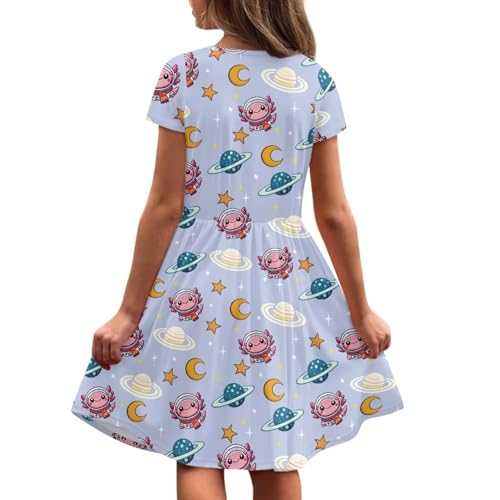 Image of Girls Dress with Pockets Basic Short Sleeve High Waist Swing Skater Dress School Party Dress for Kids