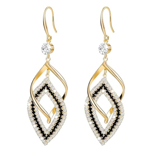 Black and Gold Earrings for Women Gold Dangle Earrings Long Swirl Infinity Drop Earring Double Linear Spiral Teardrop Earring Elegant Bridal Jewelry for Brides