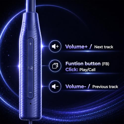 Image of Kratos N7 Bluetooth Neckband with 55H Playtime, Deep Bass, Stereo Sound, HD Calls, Magnetic Earbuds, Voice Assistant, Type-C Fast Charging, Rich Audio, Hollow Switch for Comfort & Style (Blue)