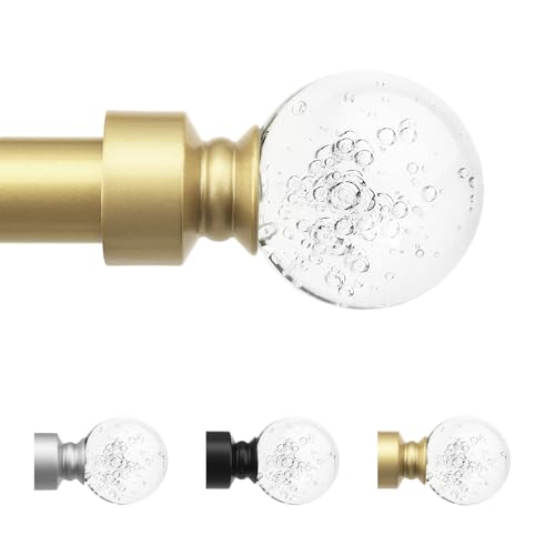 knobelite Gold 1 Pack Window Treatment Single Curtain Rods, Adjustable Curtain Rod from 48 to 86 Inches with Crystal Finial Finials,1-Inch Curtain Rods for Windows by knobelite - Used condition - US$17.20