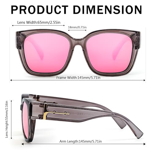 Image of SIPHEW Mirrored Sunglasses Polarized Fit Over Glasses for Women - Trendy Large Square w UV400 Protection Sun Glasses