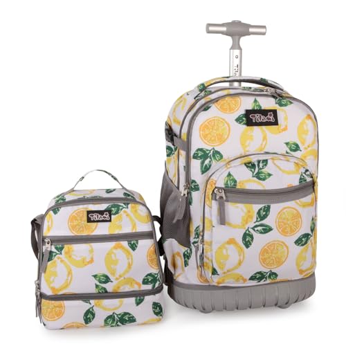 Tilami Rolling Backpack for Kids 19 inch with Lunch Bag Wheeled Laptop Backpack Lemon