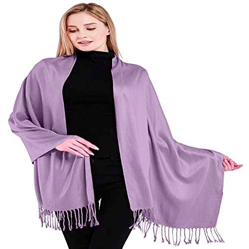 CJ Apparel Lilac Light Purple Mauve Magenta Solid Color Tassels Design Nepalese Shawl Seconds Scarf Wrap Stole Throw Head Wrap Pashmina Hand Made in Nepal New