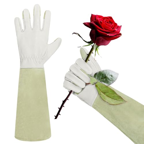 HANDLANDY HLDD Long Gardening Gloves for Women Men - Leather Rose Pruning Gloves Thorn Proof...