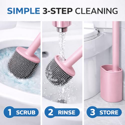 Image of Silicone Toilet Cleaning Brush Bathroom Cleaning Accessories Toilet Brush with Holder Stand Commode Cleaning Brush Closet Cleaning Brush Pot Cleaner Brush