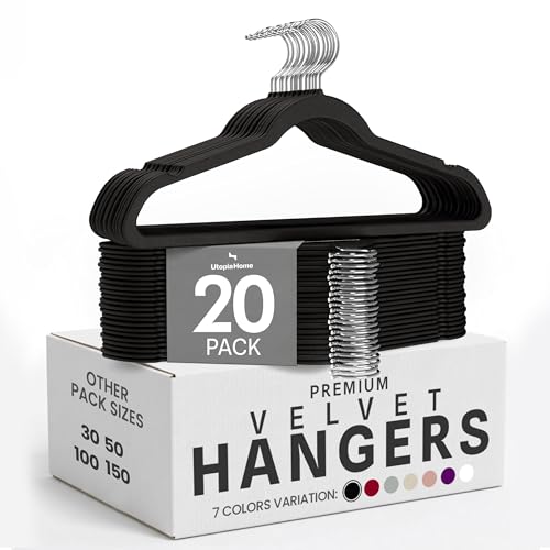 Utopia Home Velvet Hangers 20 Pack &ndash; Luxury Non-Slip Slim Pant & Coat Hangers, Strong Space-Saving...
