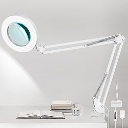 Lámparas Antiguas Pintadas YOUKOYI Lámpara de Escritorio con Lupa de 5X, Lámpara LED de Aumento con Brazo Giratorio Ajustable, Lámparas de Lupa Iluminadas 3 Modos de Color Para Banco de Lectura o Salón de Belleza