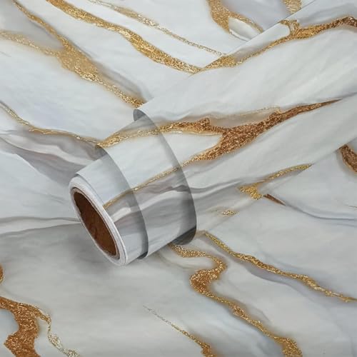 Image of VOLITO Self Adhesive Marble Wallpaper Kitchen Wallpaper Oil Proof & Waterproof Wallpaper for Cabinet Makeover, Almirah, Plastic & Tabletop, Wardrobe (60x200cm) (V-New White Waves)