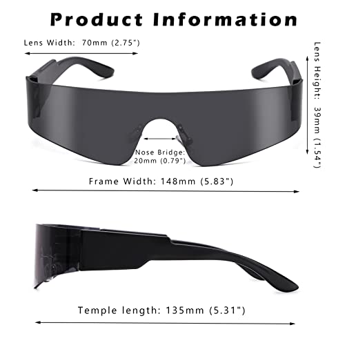 Image of COASION Wrap Around Sunglasses for Women Men Trendy Rimless Futuristic Shades Y2k Shield Flat Top Fashion Eyeglasses
