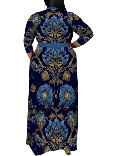 Image of SUZONANA Plus Size Maxi Dresses for Curcy Women Casual Loose 3 /4 Sleeve Long Dress with Belt