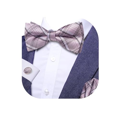 Image of Dubulle Mens Paisley Striped Bowtie Set Pre-tied Bowtie for Men and Pocket Square Set Wedding Business