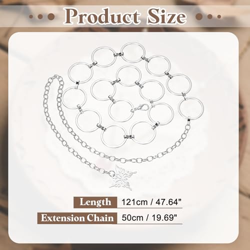 uxcell Western Metal Concho Chain Belt, Chain Waist Belts for Women Dresses Jeans Country Concert Outfit, Silver Hollow Circle2