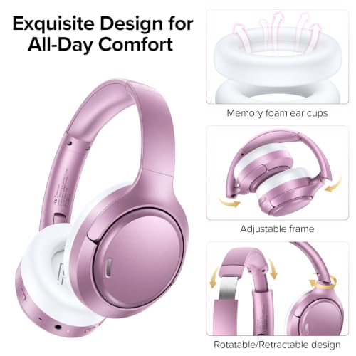 Hybrid Active Noise Cancelling Bluetooth 6.0 Headphones 120H Long Playtime, 6 ENC Mic, Over Ear Headphones Wireless, Hi-Res Audio, Memory Foam Earcup, Transparency Mode ANC Headphone for Travel Office - image 6