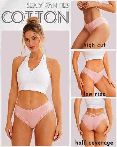 Image of Womens Cotton Underwear Sexy Lace Trim Bikini Ladies Cheeky Panties 6 Pack