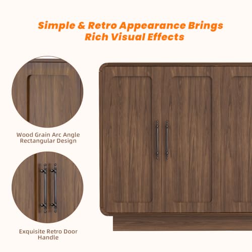 Image of 65.7 inch Sideboard Buffet Cabinet, Modern Storage Cabinet Credenza Walnut