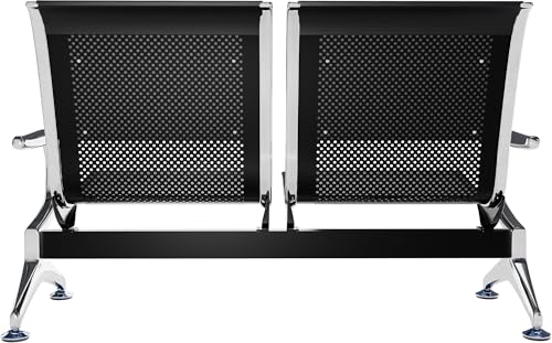 Miniatura 8 de Clp Banco De Espera Para Aeropuerto Con Revestimiento De Polipiel, Banco Con Estructura Metálica De Aspecto Cromado, Sillas De Espera Robustas, Color:Negro Negro, Tamaño:2 Plazas