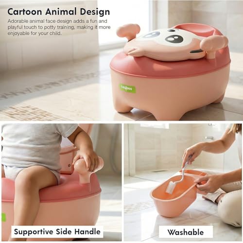 Image of Baybee Monkey Baby Potty Seat for Kids 2 to 5 Years with Back Support | Foldable Toilet Seat with Removable Drawer & Cleaning Brush | Premium Potty Training seat | Kids Toilet Chair Boys Girls (Pink)