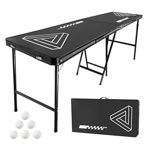 VEVOR 8 Foot Portable Pong Table Folding Tailgate Table Cup Holes Dry Erase Markers and Carrying Handles Adjustable Height Lightweight Table for Office Tailgate Party Camping