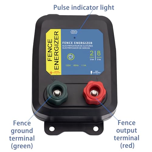 Electric Fence Energizer Plus 2 Mile/ 8 Acres Plug,Electric Fence Charger PE2，Livestock Fence Chargers for Containing Pets and Keeping Out Small Nuisance Animals 0.10 Joule