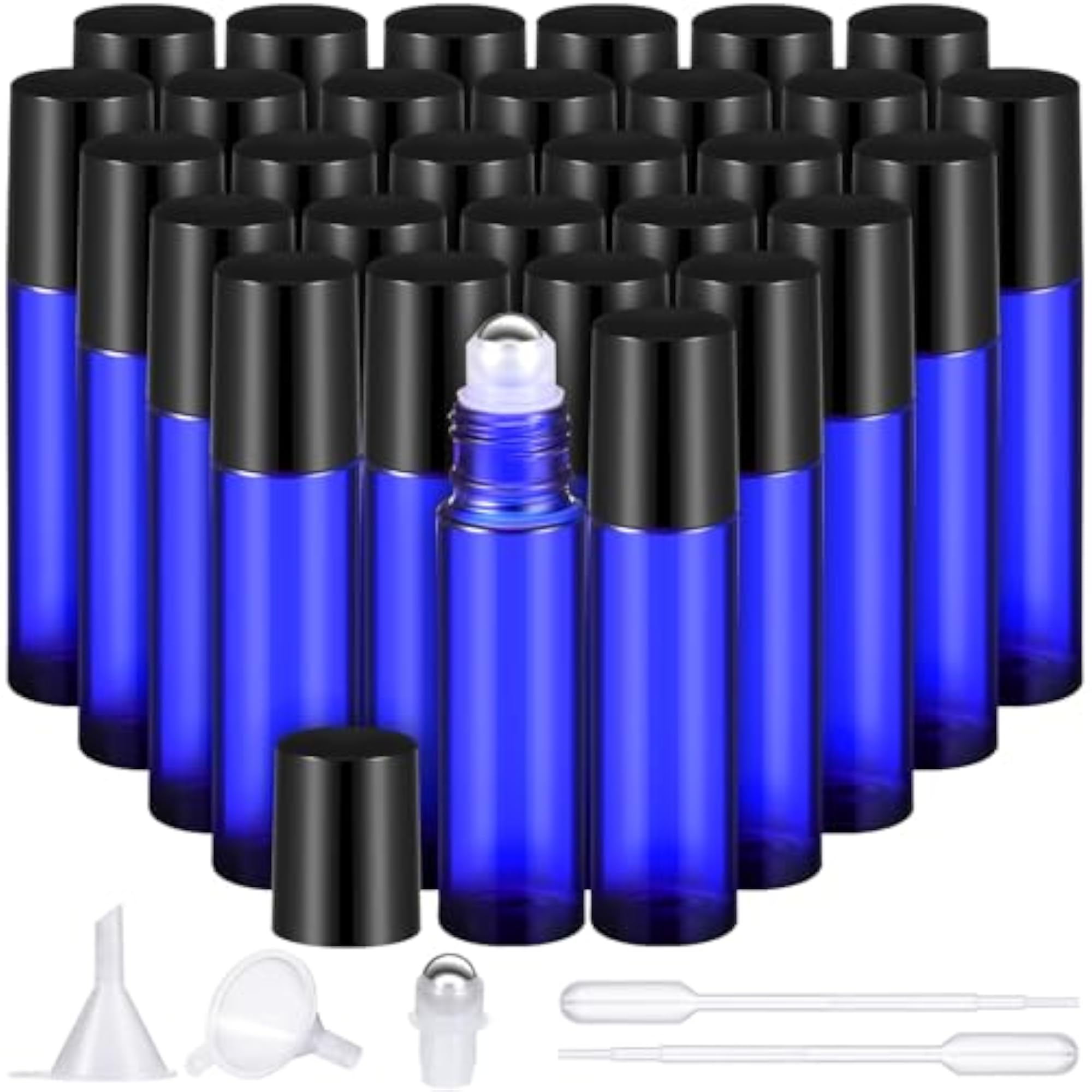 30 Pcs Essential Oil Roller Bottles, 10ml Amber Glass