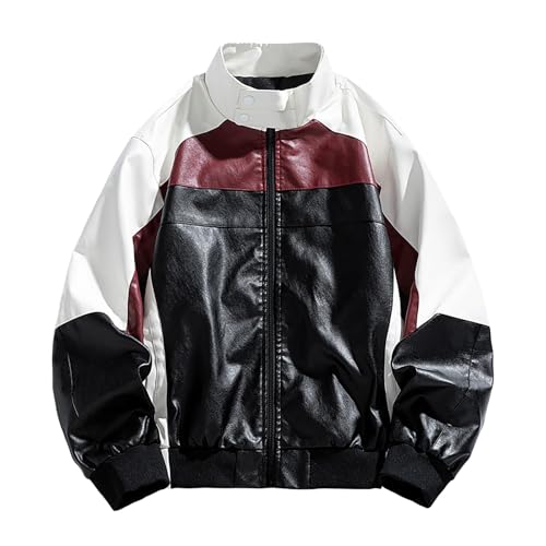 Vestes pour hommes veste en cuir rétro avec poche zippée et manteau hiver col montant