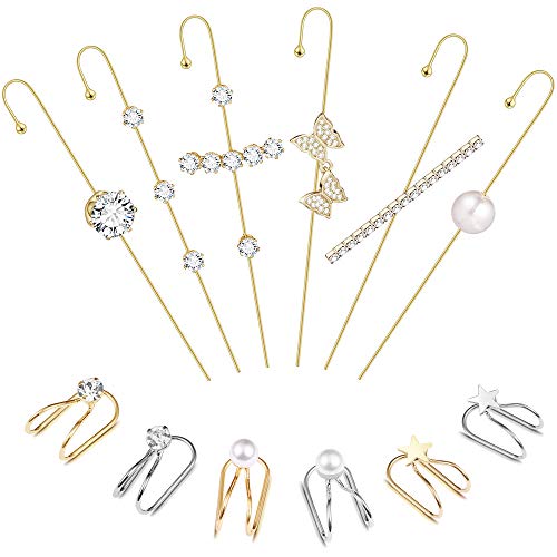 12 Pcs Ear Wrap Crawler Hook Earrings Ear Cuffs Earrings for Women Girls Butterfly hook Climber Piercing Cartilage Clip On Earrings