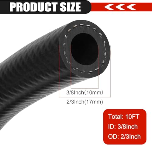 Image of 3 /8 Inch (10mm) ID Fuel Line Hose 10FT NBR Rubber Push Lock Hose High Pressure 300PSI for Automotive Fuel Systems Engines with 12 Clamps