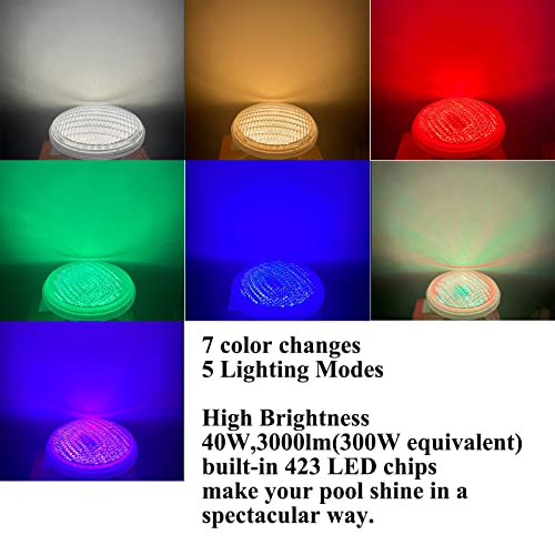 Monsing Swimming Pool Lights PAR56 40W 12V LED Pool Lighting Hanging Underwater Replacement 300W Halogen Spotlight (RGB) - Image 2