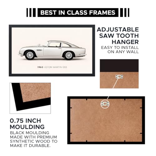 Image of 1963 DB5 Classic Sports Car Premium Framed Wall Poster (12x18 Inch) | Vintage Luxury Automobile Wall Art | Retro Car Decor for Garage, Man Cave, Office, Bedroom & Car Enthusiast Gift