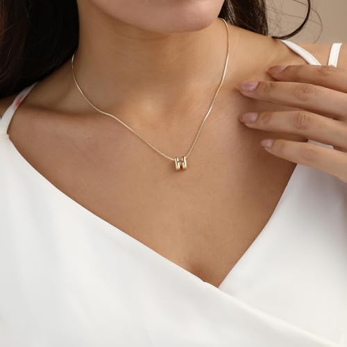 Image of Gold Letter Necklace 14k Gold Plated Necklace Cute Bubble Letters Choker Necklace for Women And Girls Trendy Jewelry Gifts