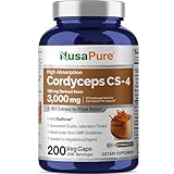NusaPure Cordyceps 20:1 Extract, 150 mg Equivalent to 3,000mg 200 Veggie Capsules (Sinensis CS-4, Non-GMO, Vegan) Bioperine