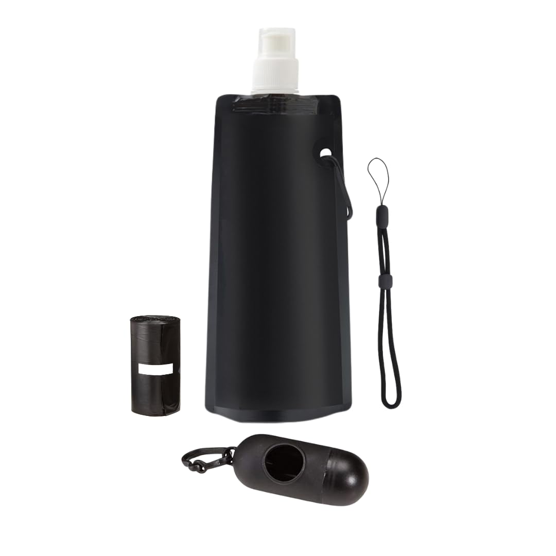 Botella Pipi Perros o Botella Agua Perro portatil, Bolsas Caca Perro con dispensador de Bolsas excrementos para Mascotas. Accesorios para Perros Kit de Paseo.