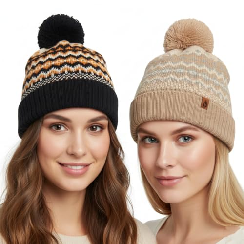 Bonnet nordique femme pompon fausse fourrure doublé sherpa chaud extensible léger