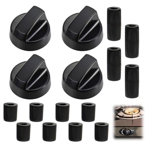 GNALIA Bouton Gazinière Universel 4 Pièces + 12 Adaptateurs En Plastique, Diamètre Intérieur 6Mm Et 8Mm Pour Fours Et Plaques De Cuisson