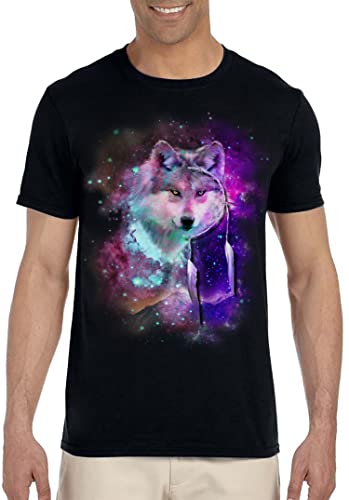 Tee-shirt loup attrape-rêves galaxie espace noir un cadeau mystique original en taille S