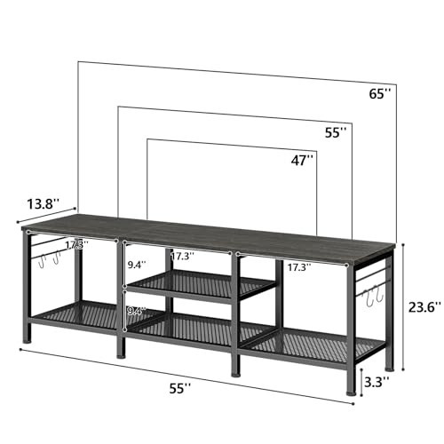 Image of Furologee 55 Inch TV Stand, Entertainment Center with Shelves, Black Oak
