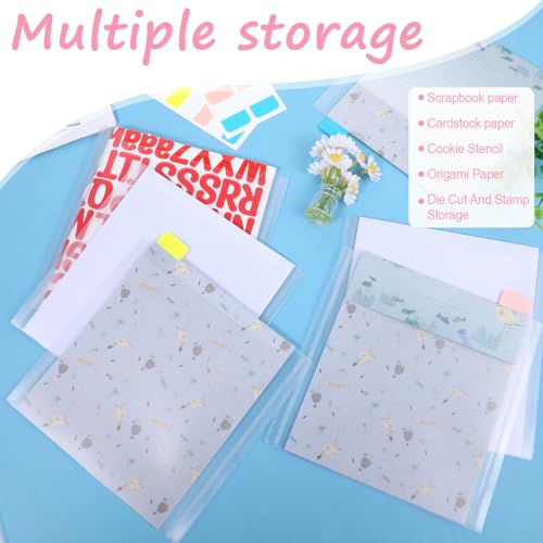 Image of 60 Pack 6x6 Inch Paper Storage Organizer Clear Plastic Sleeves with 120 Pcs Sticky Index Tabs Storage Folder Holder without Closure for Photos Scrapbooking Cardstock Origami Cookie Stencil Vinyl Paper