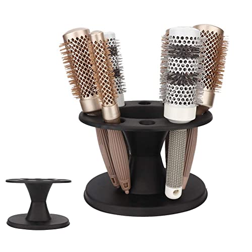 Hair Brush Holder Organizer Hairbrush Holder Plastic Round Hair Brush Comb Holder Display Rack Hair Styling Brush Stand Shelf Accessories for Salon Home (Black)